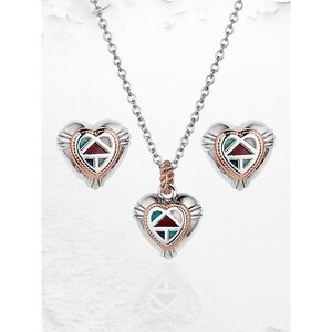 Montana Silversmiths Western Mosaic "Dainty" Heart Necklace Earring Jewelry Set